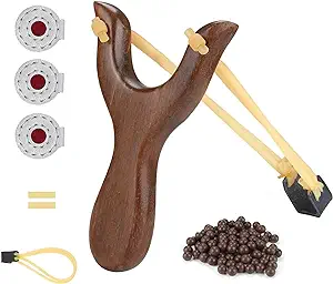 Photo 1 of Wooden Slingshot with Magazine for Outdoor Hunting, Professional Slingshot with Ammo for Adults Sport Shooting, Solid Wood Hunting Slingshots Set for Hunting Accessories Natural Color