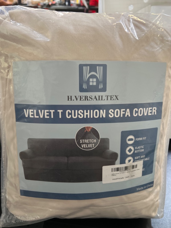 Photo 2 of Sofa Cover 3 Piece T Cushion Sofa Slipcovers Thick Velvet Couch Cover Furniture Protector Stretch T Cushion Sofa Covers for 2 Cushion Couch with 2 Individual T Cushion Covers Washable, Ivory 2 Cushion Sofa Ivory