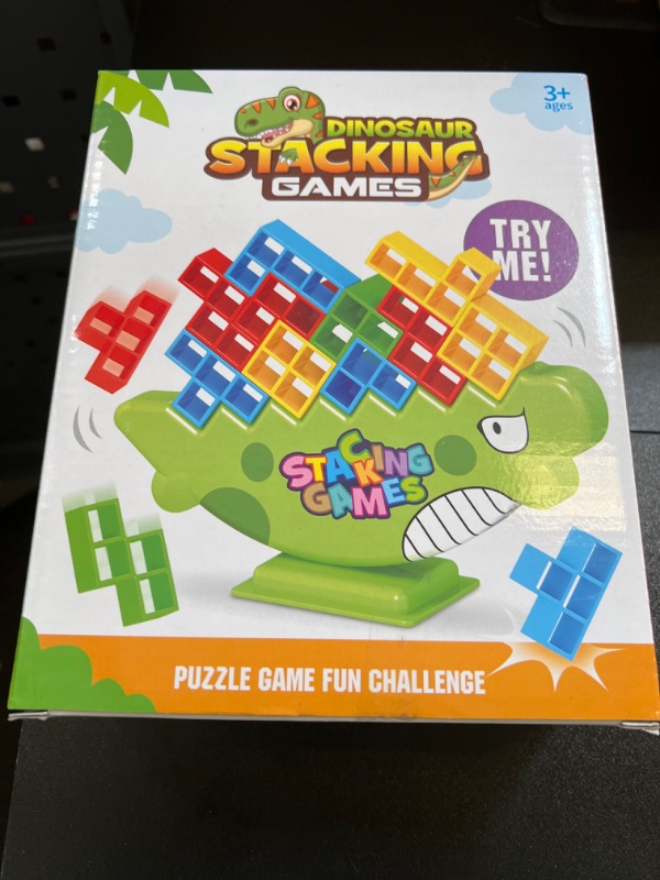 Photo 2 of 64Pcs Tetra Tower Game, Stack Attack Family Board for 2 Players Family Games, Dinosaur Building Blocks Stacking Balance Games Toys for Kids, Adults, Friends, Travel Party and Family Game Night