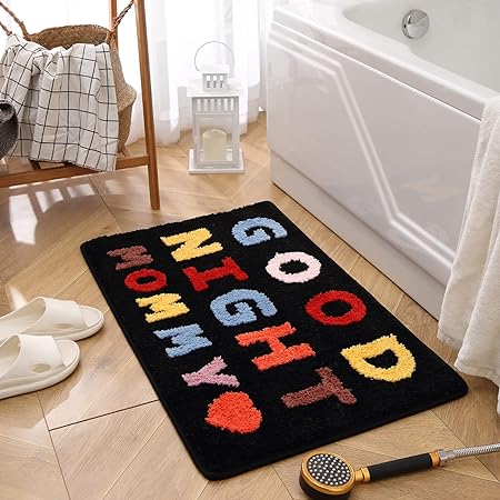 Photo 1 of  Kids Bath Rugs Microfiber Bathroom Non-Slip Mat Washable Cute Bath Mat for Kids Modern Absorbent Funny Letters (Good Night Baby, 16"x24")