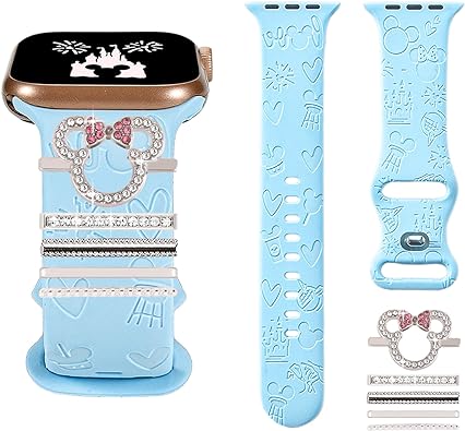 Photo 1 of Cartoon Watch Band Charms(Band Included) Compatible with Apple Watch 38mm 40mm 41mm 49mm 42mm 44mm 45mm,Engraved Soft Silicone Band&Decorative Ring Loops for iWatch Series se 8 7 6 5 4 3 2 1 Ultra