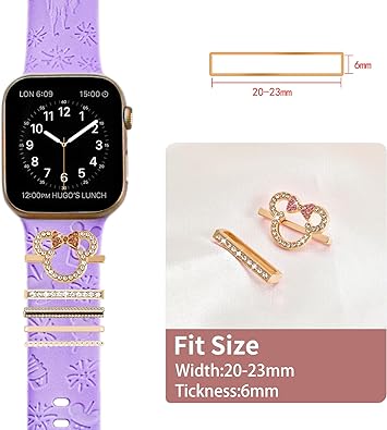 Photo 1 of Cartoon Watch Band Charms(Band Included) Compatible with Apple Watch 38mm 40mm 41mm 49mm 42mm 44mm 45mm,Engraved Soft Silicone Band&Decorative Ring Loops for iWatch Series se 8 7 6 5 4 3 2 1 Ultra