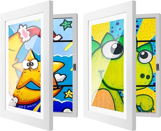 Photo 1 of 2 Pack Kids Artwork Frames Changeable 8.5x11 Inch Flip Frame for Kid Art, Kids' Picture Frames with Storage for School Drawing Projects Display, Toddler Art Frame Front Opening, White