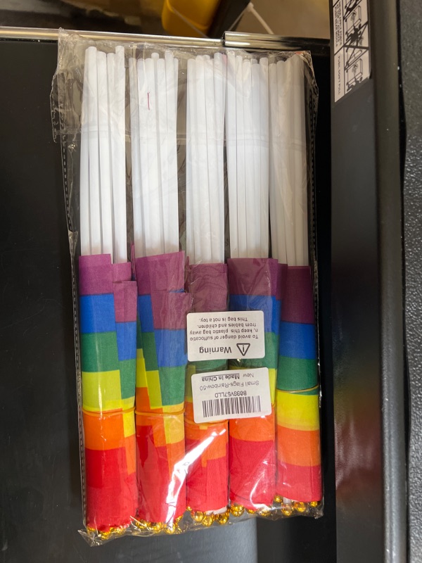 Photo 2 of 50 Pcs Rainbow Pride Flags 8.3” x 5.5” Mini Small LGBT Gay Hand Held Stick Flags Party Decorations Supplies For Mardi Gras Parades,Rainbow Festival (Rainbow)