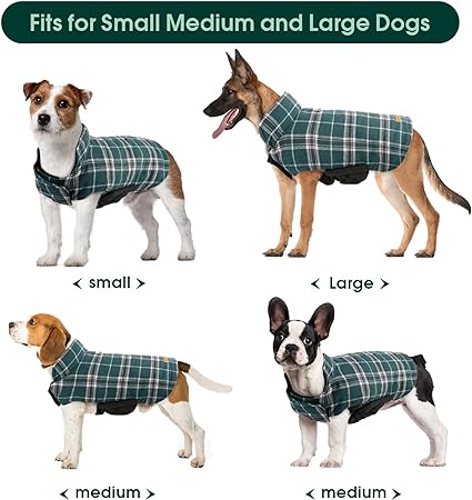 Photo 1 of    XL    Kuoser Warm Dog Coat, Reversible Dog Jacket Waterproof Dog Winter Coat British Style Plaid Dog Clothes Pet Dog Cold Weather Coats Cozy Snow Jacket Vest