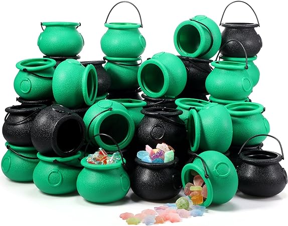 Photo 1 of 16 Pcs St Patrick Day Plastic Cauldron with Handle Witches Cauldron for St Patrick Day Decorations Cauldron Candy Holder, Witches Cauldron, Cauldron Pot Party Favors(Green, Black, 60 Pcs)