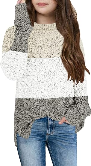 Photo 1 of   SIZE 5T    GAMISOTE Girl's Fuzzy Warm Sweater Crew Neck Chunky Side Slit Jumper Pullover Outwear