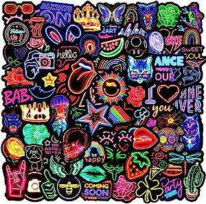 Photo 1 of 100PCS Neon Stickers for Laptop,Waterproof Vinyl Stickers for Water Bottle,Skateboard,Luggage,Phone Case,Graffiti Vitange Stickers for Adults and Teens