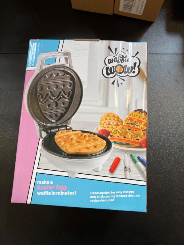 Photo 1 of Mini Easter Egg Waffle Maker - Make Double Sided Easter Waffle or Pancake w 2 Different Holiday Designs, Ready to Decorate & Frost, Breakfast Fun for Kids, Children & Adults - Easter Basket Stuffer