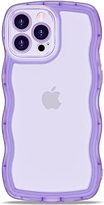 Photo 1 of 
Anuck for iPhone 13 Pro Case Wavy Edge Clear Back Design, Anti-Slip Grip Cute Wave Curly Frame Shape Shockproof Soft TPU & Hard Bumper Protective Phone Case Cover for Women Girls, Clear Purple