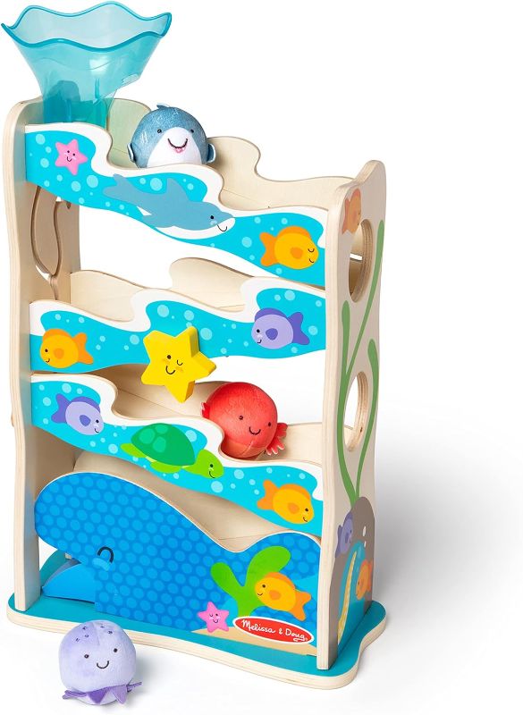 Photo 1 of Melissa & Doug Rollables Wooden Ocean Slide Toy (5 Pieces) - Ocean Themed , Early Learning Toys For Infants And Toddlers Ages 1+
