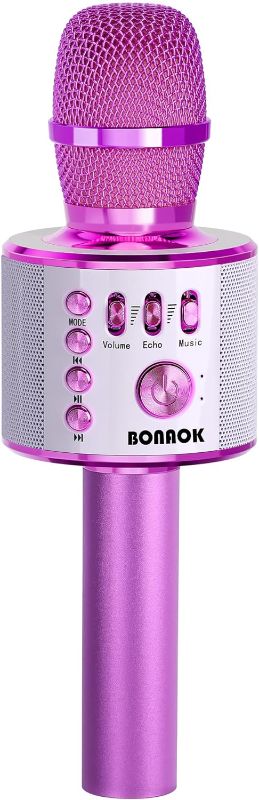 Photo 1 of BONAOK Wireless Bluetooth Karaoke Microphone, 3-in-1 Portable Handheld Mic Speaker Machine for All Smartphones, Gifts to Girls Boys Kids Adults All Age Q37?Bright Purple?
