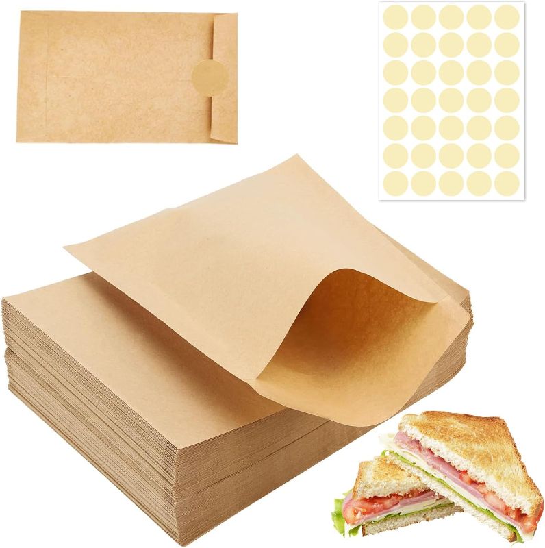 Photo 1 of 100pack 3 * 5in Kraft Sandwich Paper Bag, Waterproof and Oilproof Paper Bag for Breakfast, Pastries, Pizza Slices, Panini, Toast, Candy
