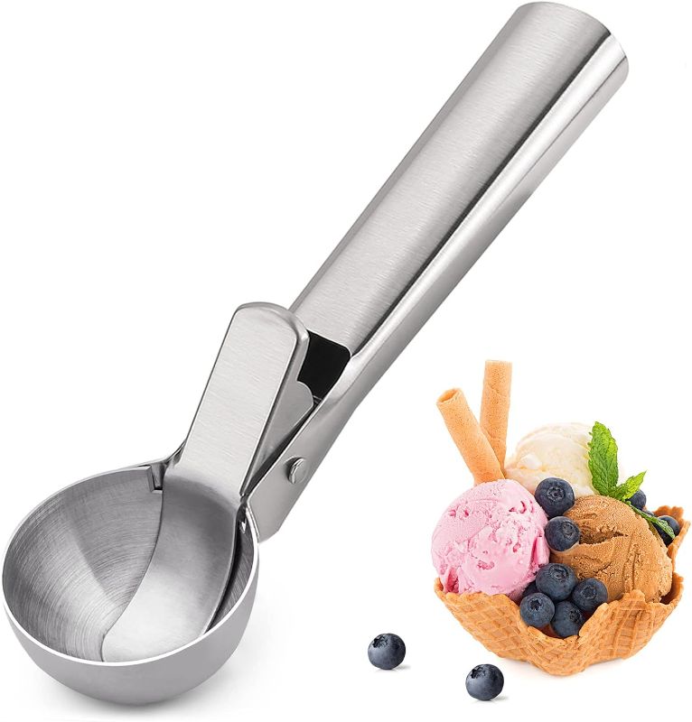 Photo 1 of  2 PACKS 
Ice Cream Scoop Stainless Steel Ice Cream Scooper Metal Ice Cream Scoops with Trigger, Perfect for Frozen Yogurt, Gelatos, Sundaes (Silver)
