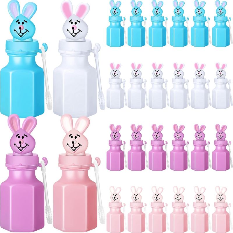 Photo 1 of 24 Pcs Easter Bubble Wand Bunny Bubbles for Boys Girls Easter Bubble Blowing Toys Easter Basket Stuffers Easter Party Favors for Birthday Easter Indoor Outdoor Bath Time Classroom 4 Colors
