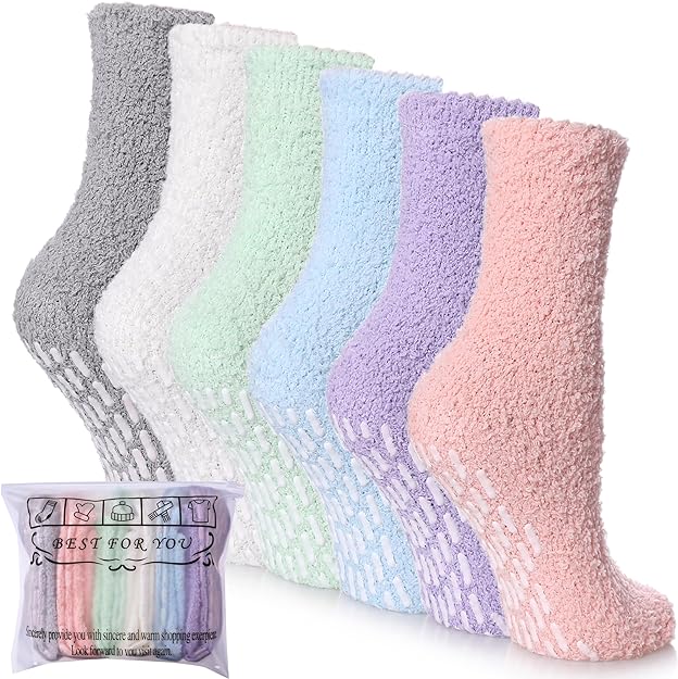 Photo 1 of Non Slip Fuzzy Socks for Womens with Grips Anti Slip Hospital Socks Soft Plush Fluffy Cozy Sleep Winter Warm Slipper Socks
