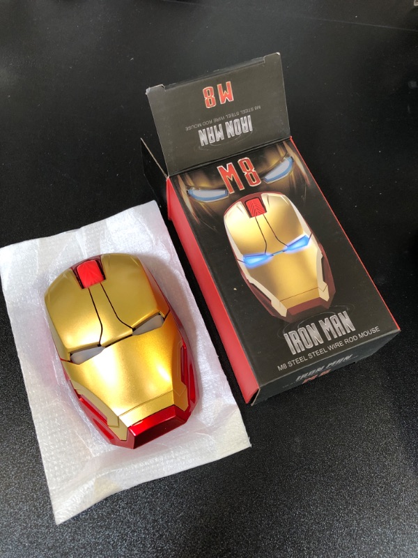 Photo 2 of NYIEFADA Iron Man Wireless Light-Up Mouse Silence 2.4G Ergonomic Optical Laptop Mice Cool Novelty 3 Adjustable DPI for Left/Right Hand Compatible with Windows, Mac, and Linux Gold
