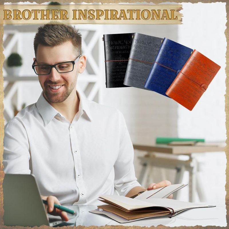 Photo 1 of 
4 Pcs Christmas Brother Leather Notebook Gifts from Sisters Brother, Birthday Gifts Brother in Law, Brother Inspirational Engraved Travel Journal,136 Pages Refillable Leather Graduation Gift