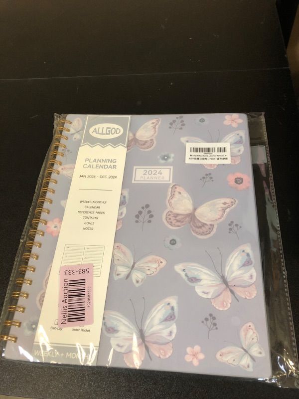Photo 1 of 2024 Planner Weekly & Monthly Agenda Book Yearly Calendar Planning To Do List Notebook,8.5 * 11 inch with Monthly Tabs, Inner Pocket,Waterproof Cover,Pen Loop,Spiral Bound (Blue Butterfly, A4) 8*11 Blue