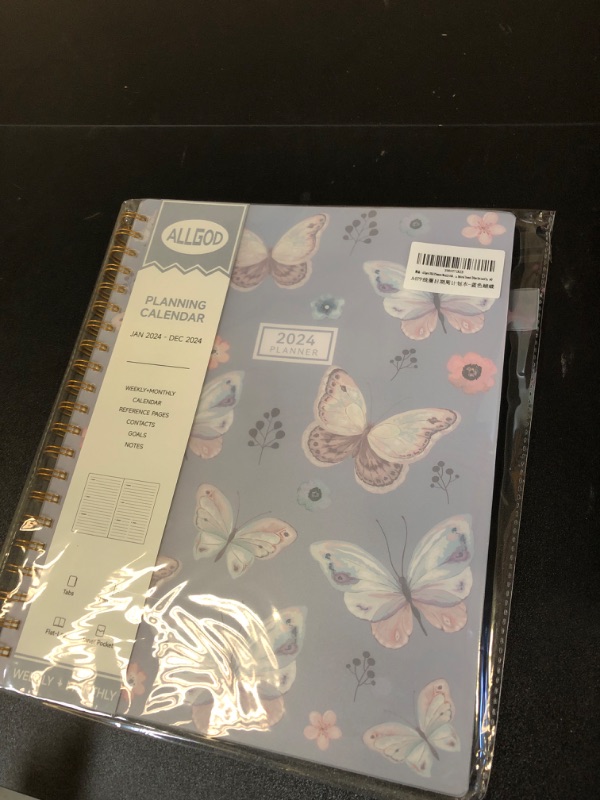 Photo 2 of 2024 Planner Weekly & Monthly Agenda Book Yearly Calendar Planning To Do List Notebook,8.5 * 11 inch with Monthly Tabs, Inner Pocket,Waterproof Cover,Pen Loop,Spiral Bound (Blue Butterfly, A4) 8*11 Blue