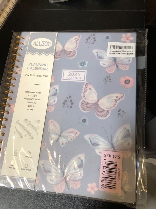 Photo 2 of 2024 Planner Weekly & Monthly Agenda Book Yearly Calendar Planning To Do List Notebook,8.5 * 11 inch with Monthly Tabs, Inner Pocket,Waterproof Cover,Pen Loop,Spiral Bound (Blue Butterfly, A4) 8*11 Blue