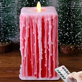 Photo 1 of NONNO & ZGF 3.15'' x 6.6'' Cube Red Flameless Pillar Candle, Paraffin Wax Dripping Led Candle with Warm White Moving Wick and Remote Control, Timer Function