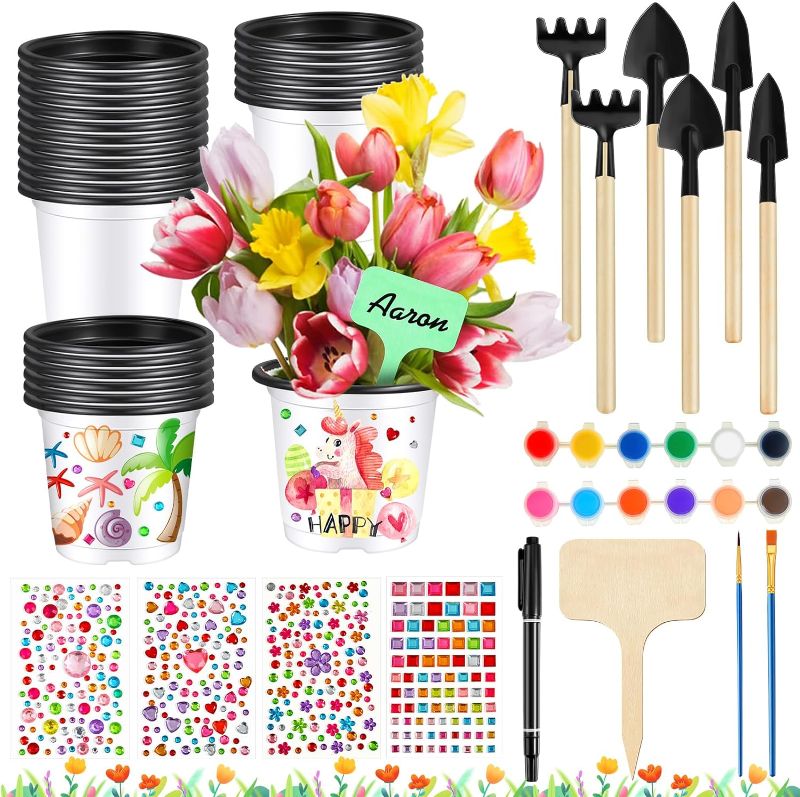 Photo 1 of 230 Pieces Paint Plant and Flower Garden Kit Garden Pot Craft Kit for Boys Girls Aged 4-12 Kindergarten Handmade Garden Pot with Paints Plant Labels Gardening Tool Set Marker and Sticker
