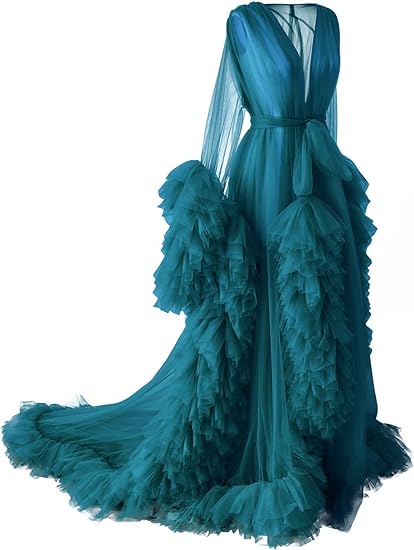 Photo 1 of PLUVIOPHILY Maternity Tulle Dress Robe for Photoshoot Baby Shower Photography blue