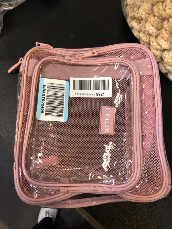 Photo 2 of ® Large Pink Clear Lunch Bags for Girls,See Through Plastic Lunch Box?Tote Handle for Women,Office,School Picnic(11x9x6 inches)