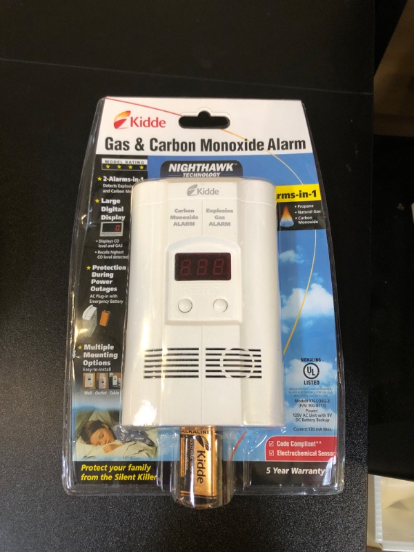 Photo 2 of Kidde Nighthawk Carbon Monoxide Detector & Propane, Natural, & Explosive Gas Detector, AC-Plug-In with Battery Backup, Digital Display , White Alarm