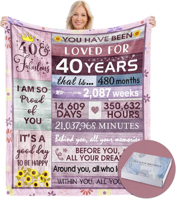 Photo 1 of Happy 40th Birthday Gift for Women, 40th Birthday Gift Blanket, 40 Year Old Birthday Gifts for Women, Womens 40th Birthday Gifts, Gift for 40th Birthday Woman Friends
