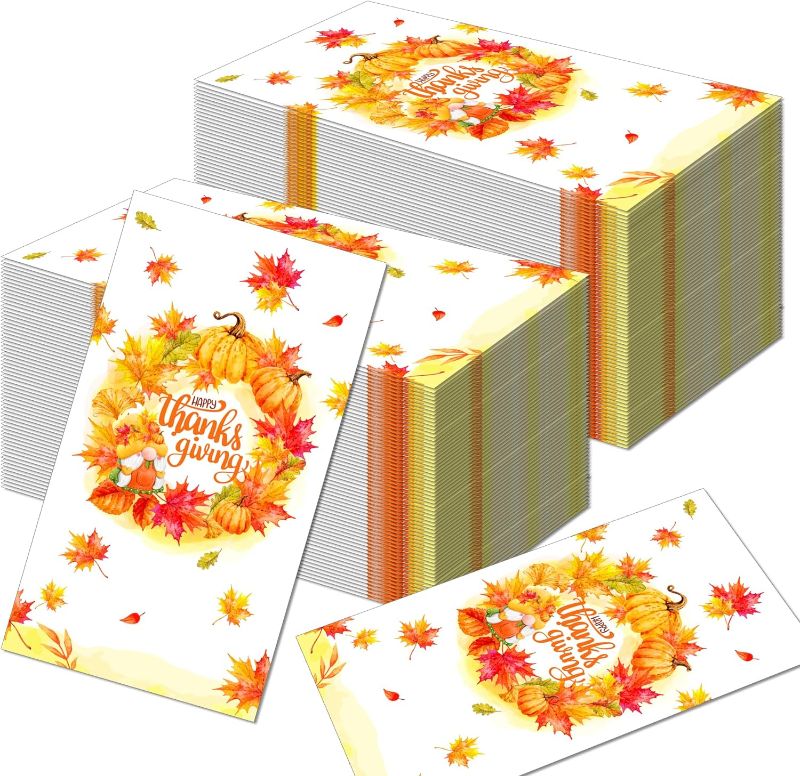 Photo 1 of 120Pcs Fall Guest Napkins Thanksgiving Guest Decorative Paper Napkins Maple Leaves Napkins Disposable Autumn Thanksgiving Disposable Hand Towels for Bathroom Home Kitchen Birthday Holiday Party Decor
