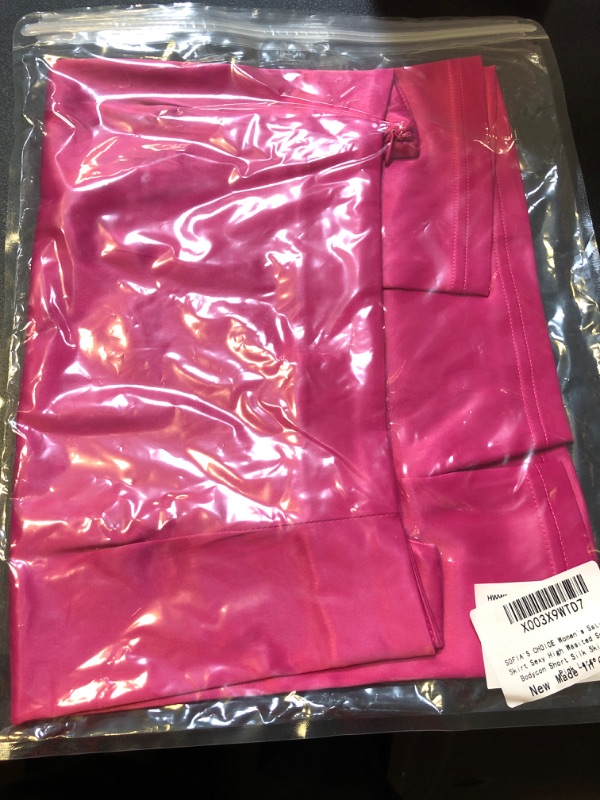 Photo 1 of SOFIA'S CHOICE Women's Satin Silk Mini Skirt High Wasited Split Hem Zipper Bodycon Short Skirts Large Hot Pink