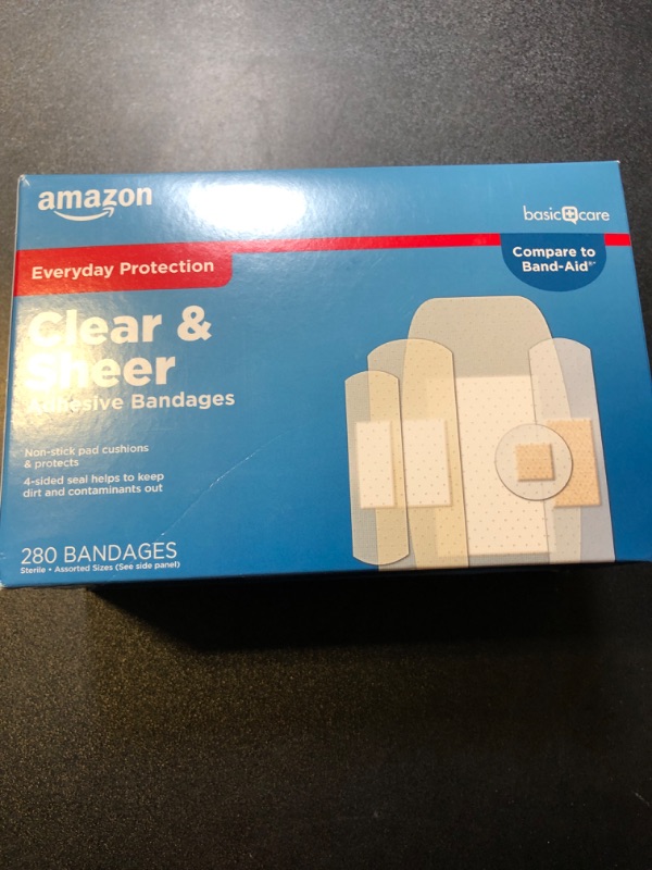 Photo 2 of Amazon Basic Care Sheer and Clear Adhesive Bandages Family Variety Pack, First Aid and Wound Care Supplies, Assorted Sizes, 280 Count