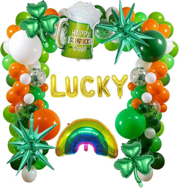 Photo 1 of 2 pack Green Balloon Arch Garland Kit with Lucky Shamrock Clover Rainbow Foil Balloons for St. Patrick's Day Party Decorations Irish Festival Party Decor Birthday Baby Shower Supplies
