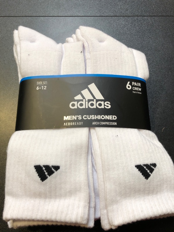 Photo 2 of Size 6-12 Adidas | Men's Athletic Cushioned Crew Sock, White, Size E6-000

