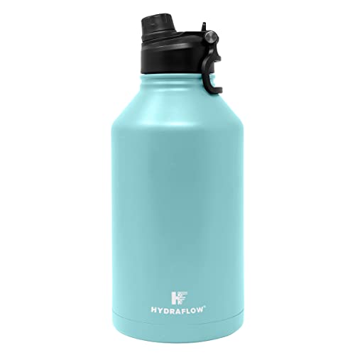 Photo 1 of Hydraflow Crusader - Triple Wall Vacuum Insulated Water Bottle with Dual Lid (64oz, Powder Aqua) Stainless Steel Metal Thermos, Reusable Leak Proof BP
