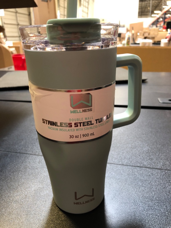 Photo 2 of 30oz. Double Wall Stainless Steel Tumbler W/ Handle - Light Blue
