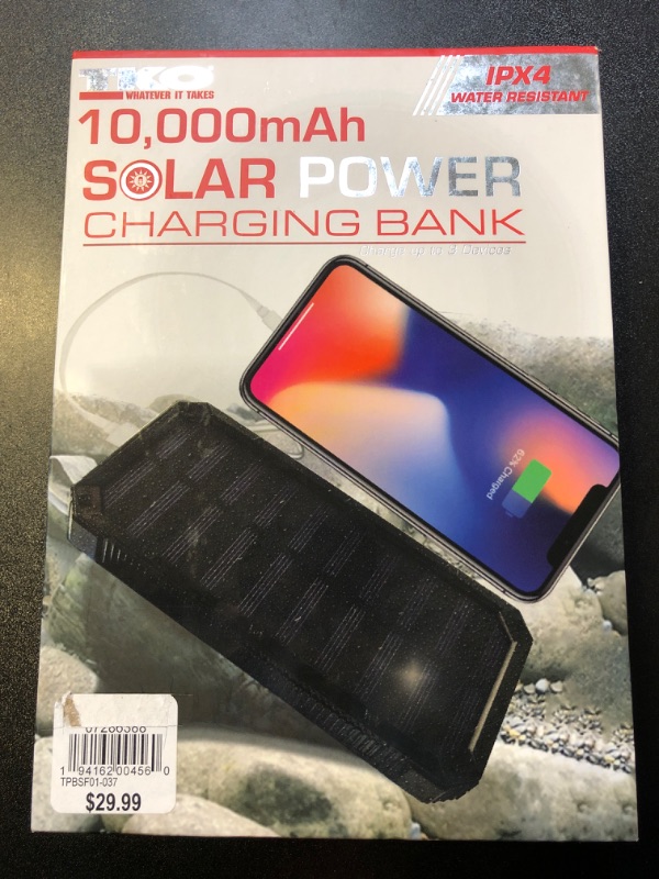 Photo 3 of TKO 10,000 mAh Solar Charging Water-Resistant Power Bank
