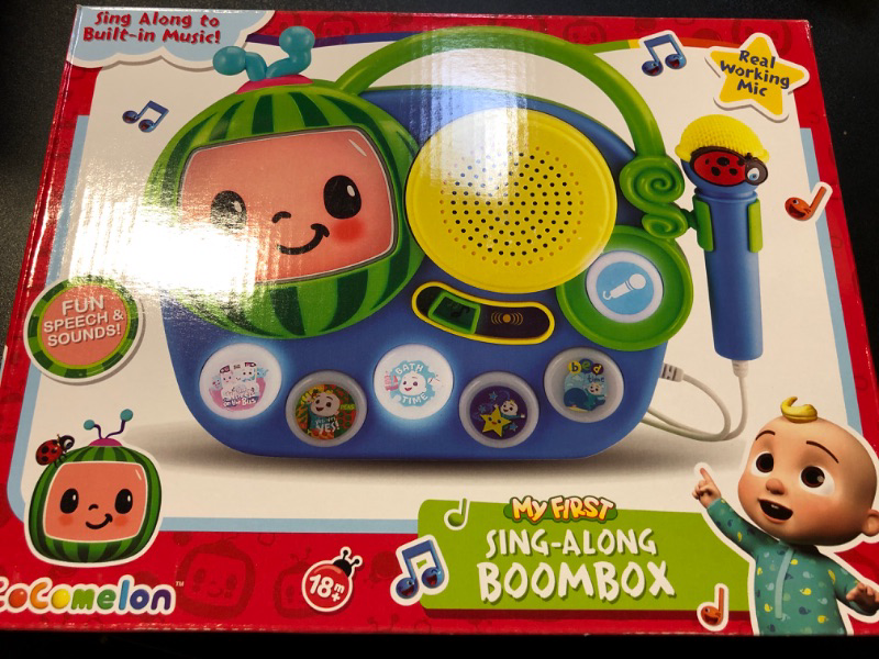 Photo 1 of eKids Auxiliary Cocomelon Toy Singalong Boombox with Microphone for Toddlers, Built-in Music and Flashing Lights, Fans of Cocomelon Gifts