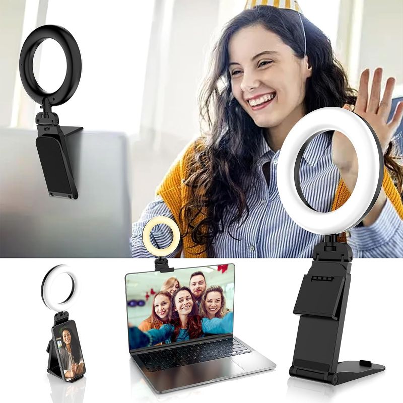 Photo 1 of MagLoop Video Conference Lighting Kit, Ring Light for Computer Laptop for Zoom Meetings, 5" LED Selfie Light Portable Ring Light with Cell Phone Holder for Skype Call