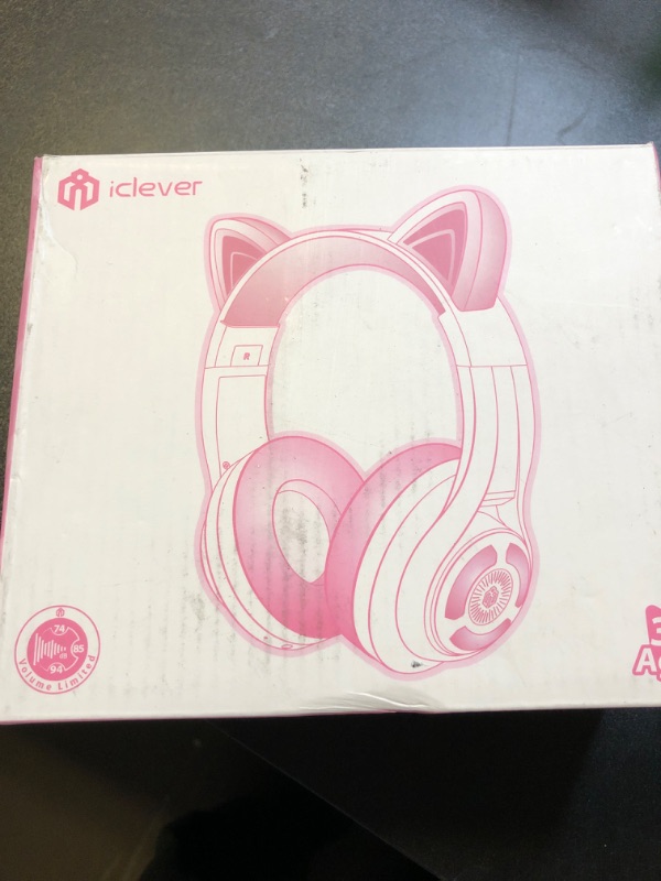 Photo 2 of iClever Cat Ear Kids Bluetooth Headphones,LED Light Up On Ear Kids Wireless Headphones with Mic,74/85/94dB Volume Limited,50H Playtime,Bluetooth 5.2,Pink Headphones for iPad/Tablet/PC/Travel,BTH13