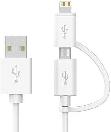 Photo 1 of Apple MFi Certified 2 in 1 iPhone Charger Lightning Cable and Micro USB to USB Charger Cord, Compatible iPhone X, 8, 8 Plus,7 Plus, Nexus, LG, HTC Android Data Cable 2 in 1 White(3 FT)
