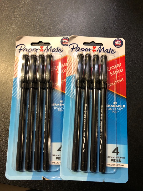 Photo 2 of 2pc Papermate Erasermate Medium Point (1.0 mm) Black Erasable Ballpoint Pens (Pack of 12 Pens)