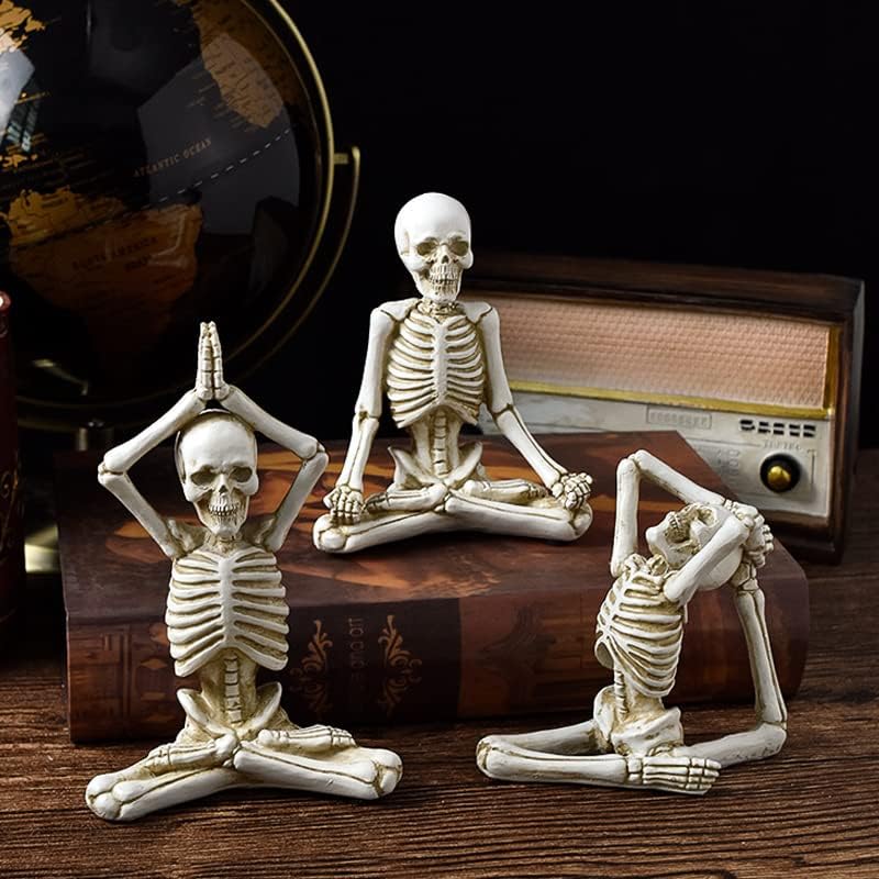 Photo 1 of 3Pcs Yoga Skeletons Figurines Resin Mini Skeleton Decor Skull Statue Novelty Yoga Staute Figurines Funny Skeleton Statue Halloween Statue for Home Bedroom Office Desktop Halloween Decorations (White)
