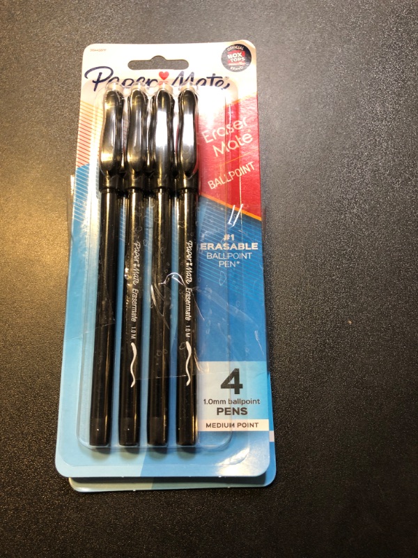 Photo 2 of 2pc Papermate Erasermate Medium Point (1.0 mm) Black Erasable Ballpoint Pens (Pack of 12 Pens)