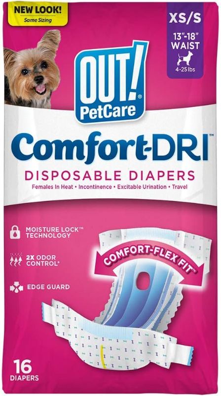 Photo 1 of OUT! Pet Care Disposable Female Dog Diapers - Absorbent with Leak Proof Fit - XS/Small  