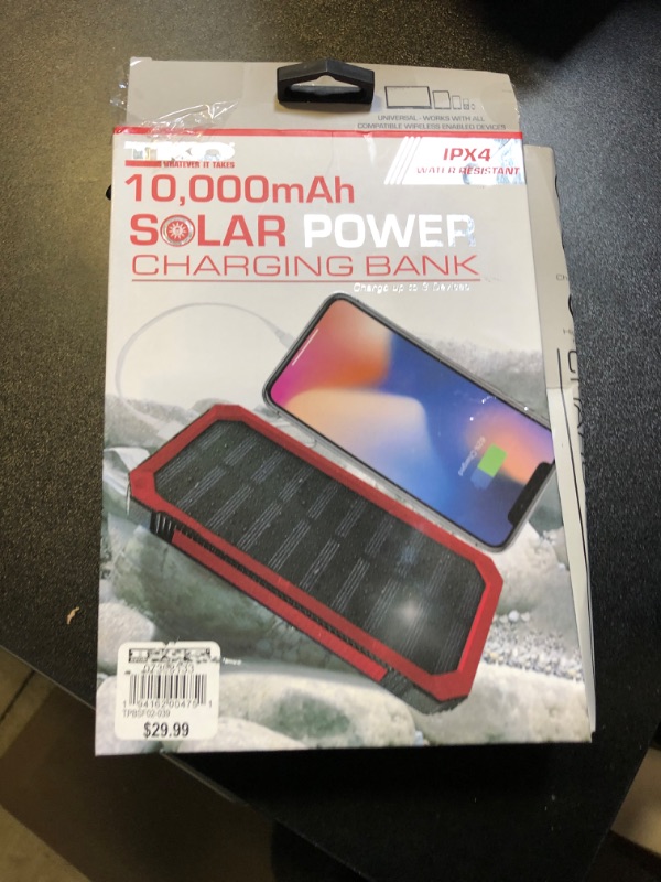 Photo 2 of Solar Charger Power Bank, Qi Wireless Charger red 