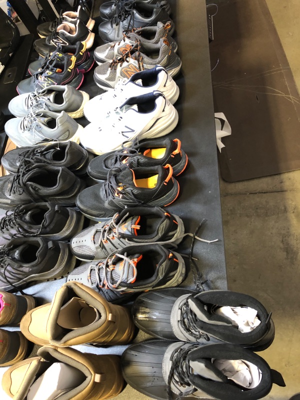 Photo 1 of new balance shoes mystery box lot shoes are USED sizing color and styles do vary no return or exchanges some are stained some are worn  as well as hiking shoes pink black white 
