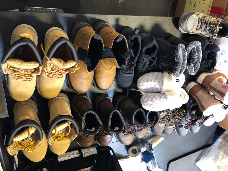 Photo 1 of BOX LOT FILLED WITH FILA SHOES USED ALL DIFFERENT STYLES COLORS AND SIZES VARY ON EACH ITEM NO RETURNS OR EXCHANGES   WINTER BOOTS WWOKR BOOTS SLIPPERS FURRY FILAS 